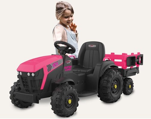 Tractor electrico infatil Ride-on Tractor Super Load con remolque rosa12V Tractor electrico infatil Ride-on Tractor Super Load con remolque rosa12V